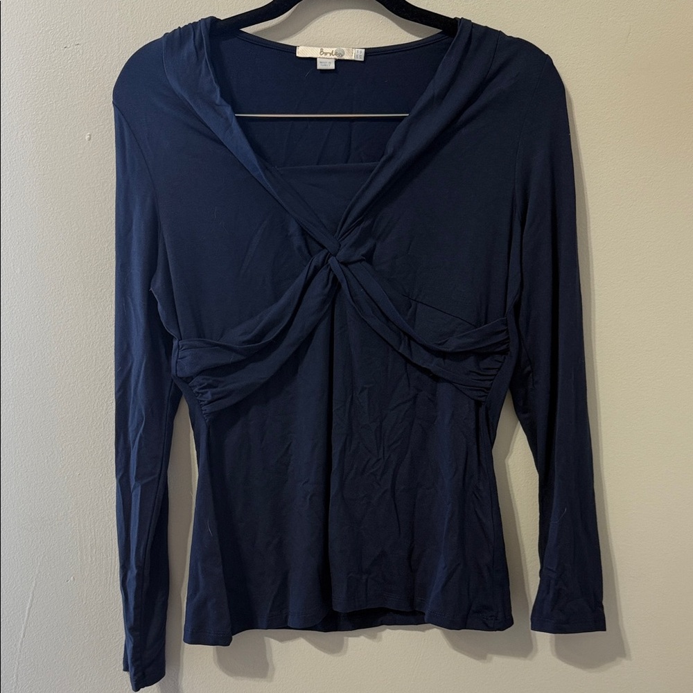 Boden Navy Blue Twist Front Long Sleeve Top Sz 10